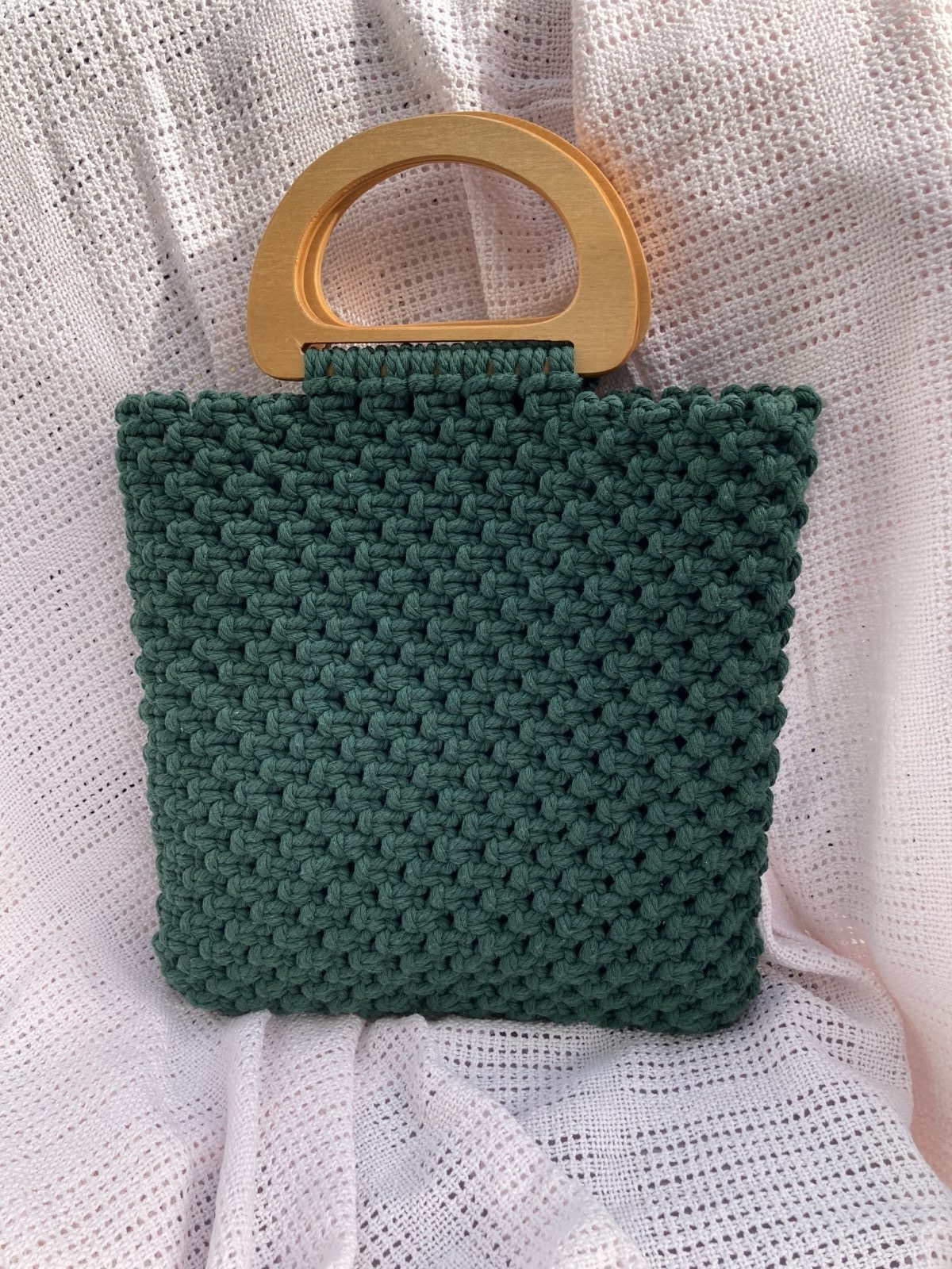 Macrame Handbag with Wooden Handles